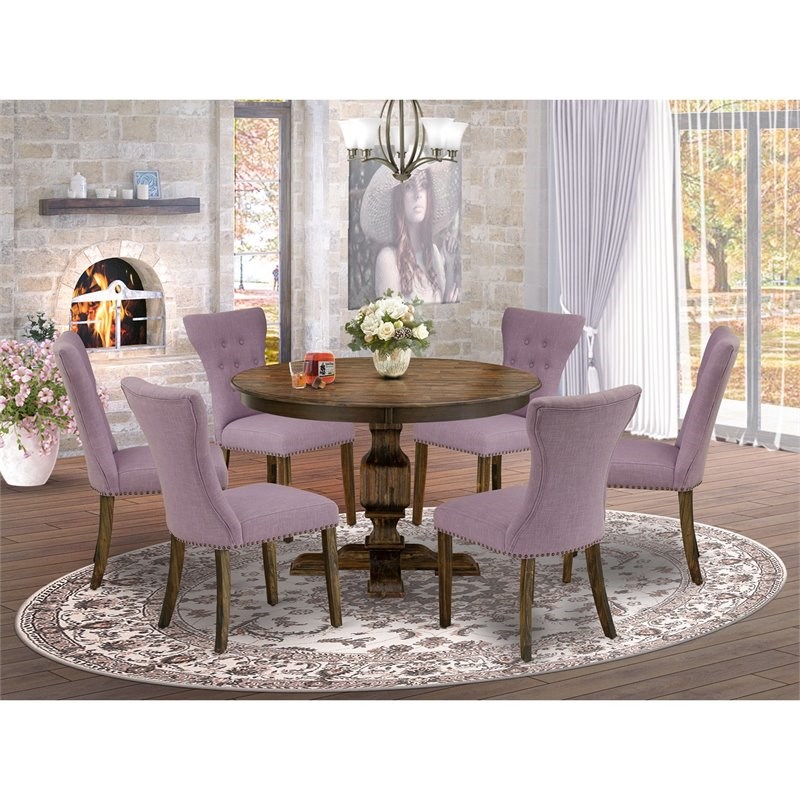 East West Furniture Ferris 7-Piece Wooden Dining Set in Dahlia Purple/Jacobean