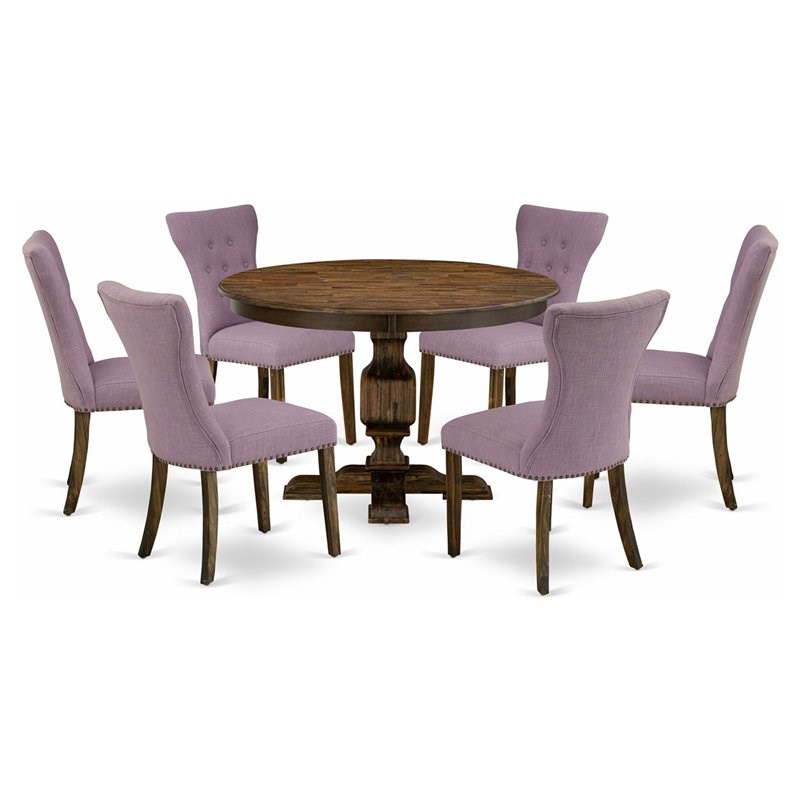 East West Furniture Ferris 7-Piece Wooden Dining Set in Dahlia Purple/Jacobean