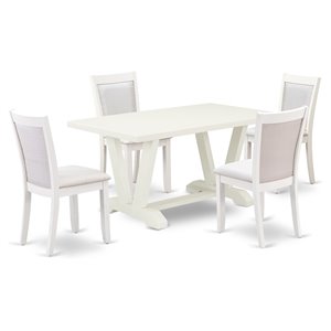 East West Furniture V-Style 5-Piece Asian Wood Dining Set in White/Cream