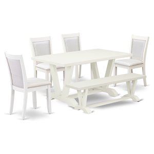 East West Furniture V-Style 6-Piece Asian Wood Dining Set in White/Cream