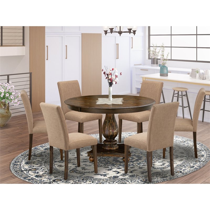 East West Furniture Ferris 7-Piece Wood Dining Set in Jacobean Brown/Light Sable