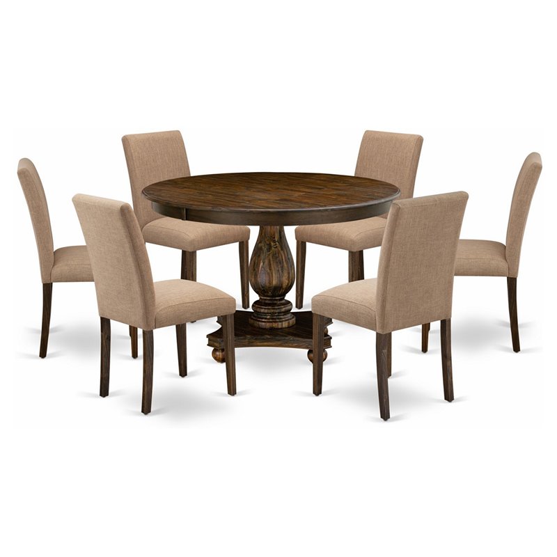 East West Furniture Ferris 7-Piece Wood Dining Set in Jacobean Brown/Light Sable