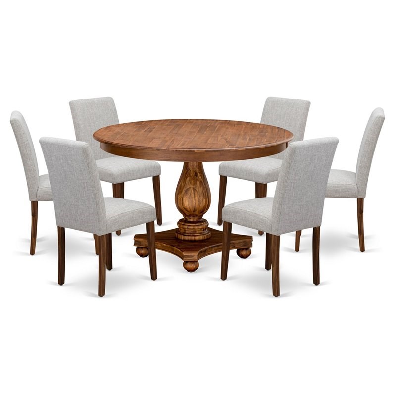 East West Furniture Ferris 7-Piece Wood Dining Set in Antique Walnut/Doeskin
