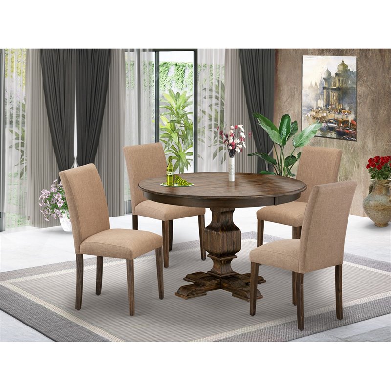East West Furniture Ferris 5-Piece Wood Dining Set in Light Sable/Jacobean Brown