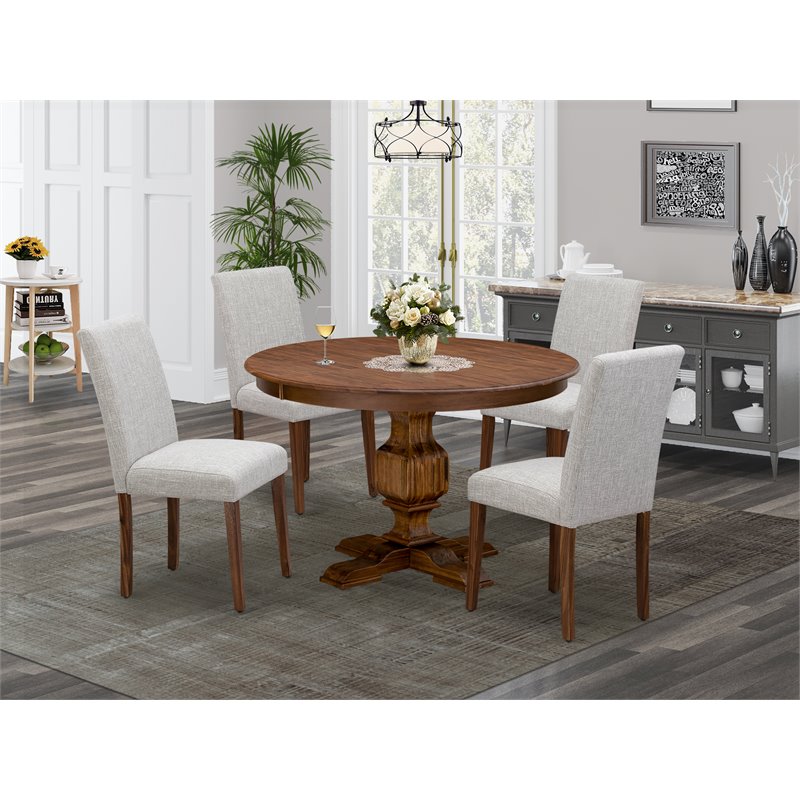 East West Furniture Ferris 5-Piece Wood Dining Set in Doeskin/Antique Walnut