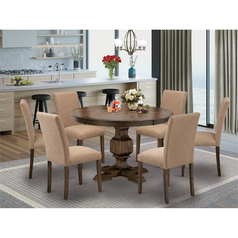 East West Furniture Ferris 7-Piece Wood Dining Set in Light Sable/Jacobean Brown