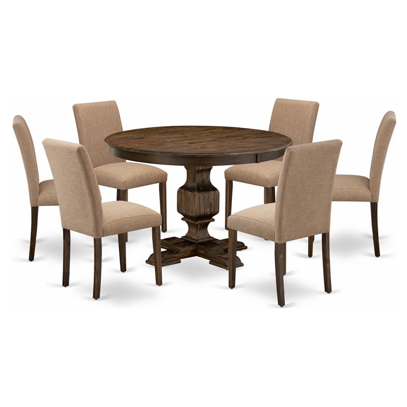 East West Furniture Ferris 7-Piece Wood Dining Set in Light Sable/Jacobean Brown