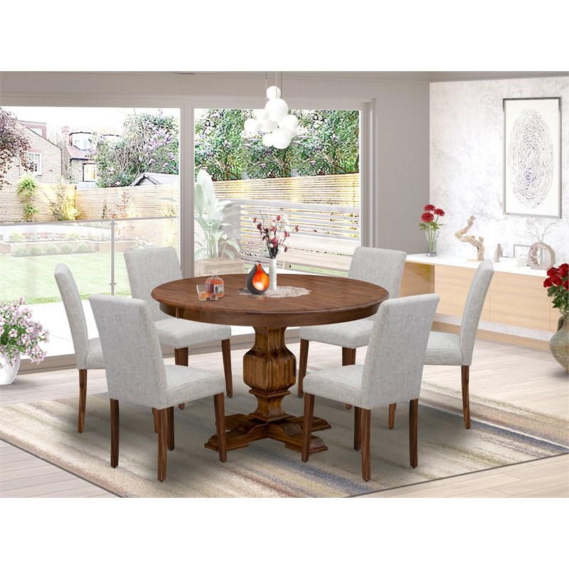 East West Furniture Ferris 7-Piece Wood Dining Set in Doeskin/Antique Walnut
