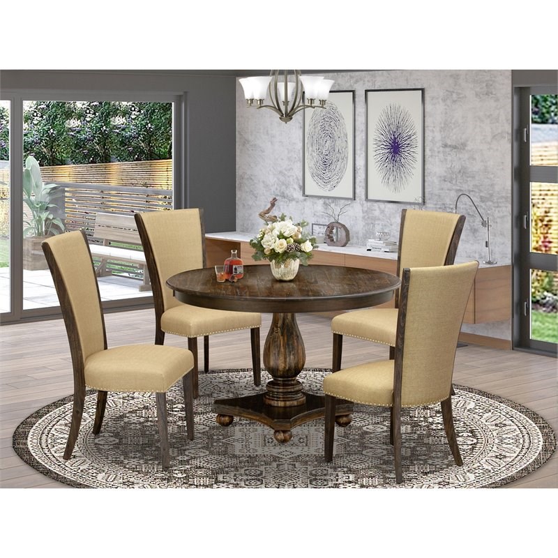East West Furniture Ferris 5-Piece Wood Dining Set in Distressed Jacobean/Brown