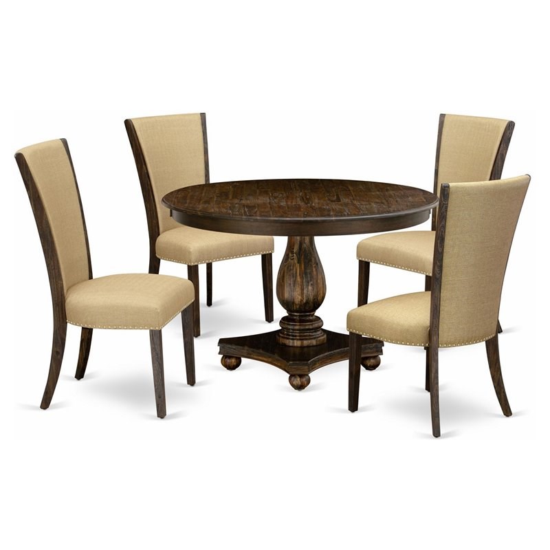 East West Furniture Ferris 5-Piece Wood Dining Set in Distressed Jacobean/Brown