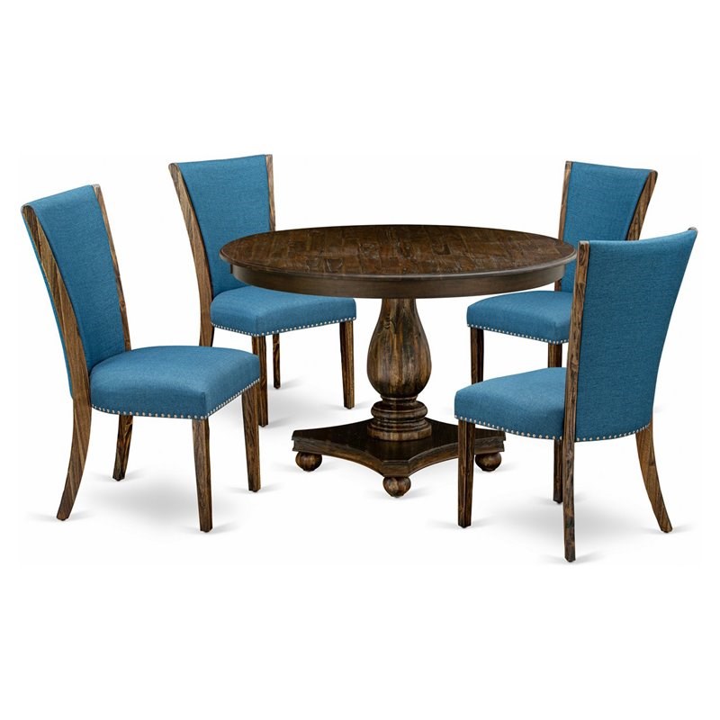 East West Furniture Ferris 5-Piece Wood Dining Set in Distressed Jacobean/Blue