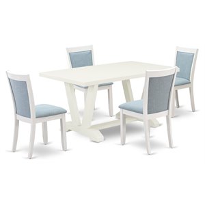 East West Furniture V-Style 5-Piece Asian Wood Dining Set in White/Baby Blue