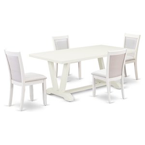 East West Furniture V-Style 5-Piece Asian Wood Dining Set in Cream/White