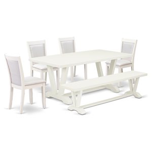 East West Furniture V-Style 6-Piece Asian Wood Dining Set in Cream/White