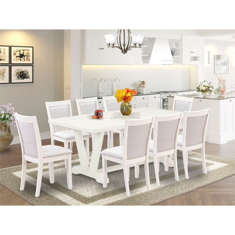East West Furniture V-Style 9-Piece Asian Wood Dining Set in Cream/White