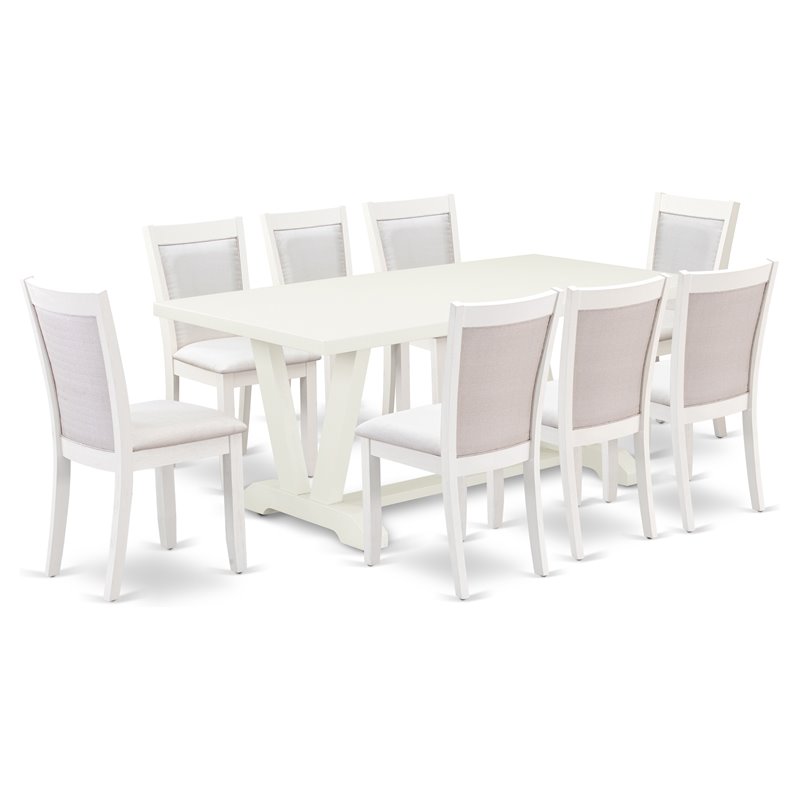 East West Furniture V-Style 9-Piece Asian Wood Dining Set in Cream/White