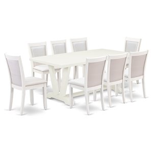 East West Furniture V-Style 9-Piece Asian Wood Dining Set in Cream/White