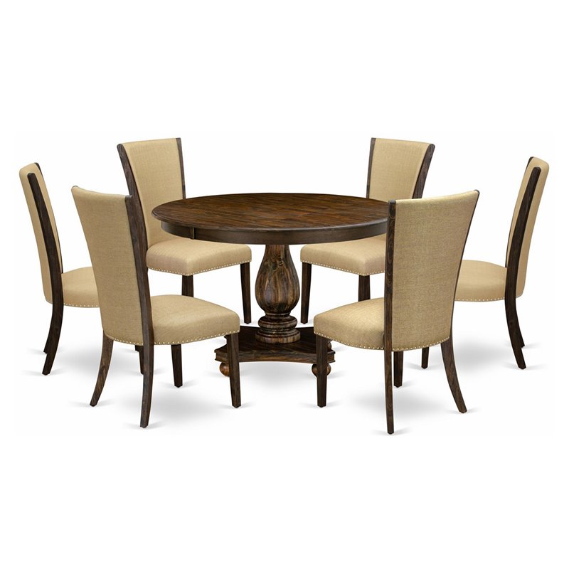 East West Furniture Ferris 7-Piece Wood Dining Set in Distressed Jacobean/Brown