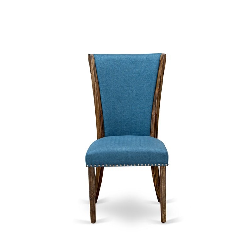 East West Furniture Ferris 7-Piece Wood Dining Set in Distressed Jacobean/Blue