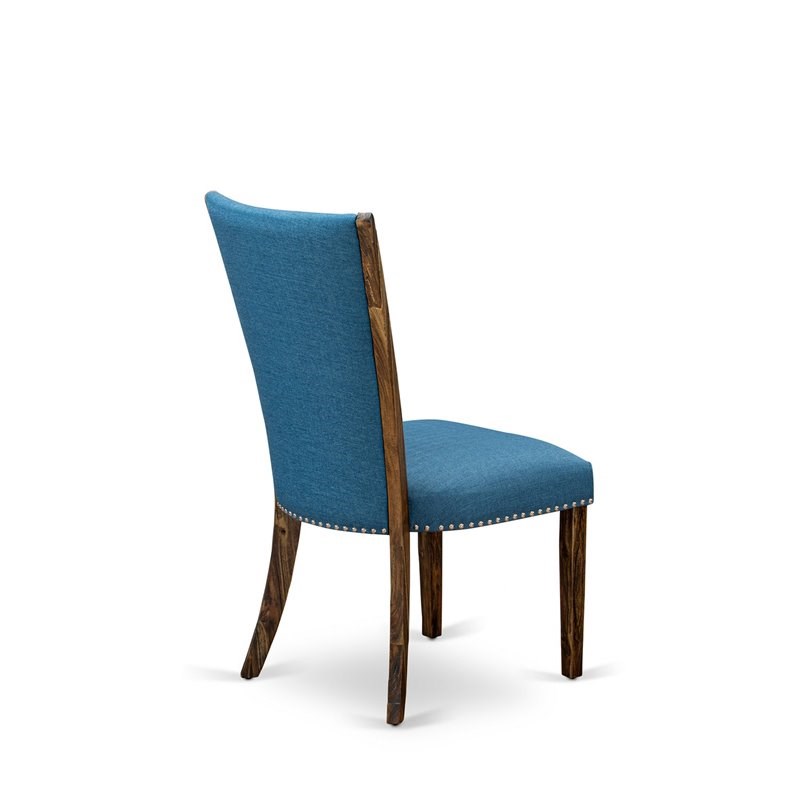 East West Furniture Ferris 7-Piece Wood Dining Set in Distressed Jacobean/Blue