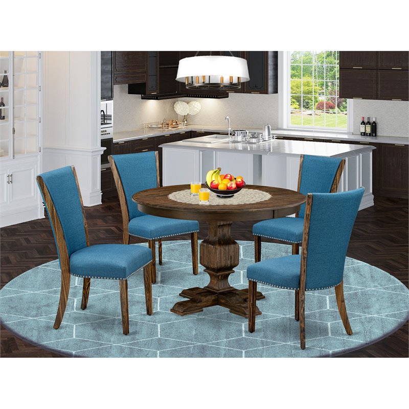 East West Furniture Ferris 5-Piece Wooden Dining Set in Jacobean/Blue