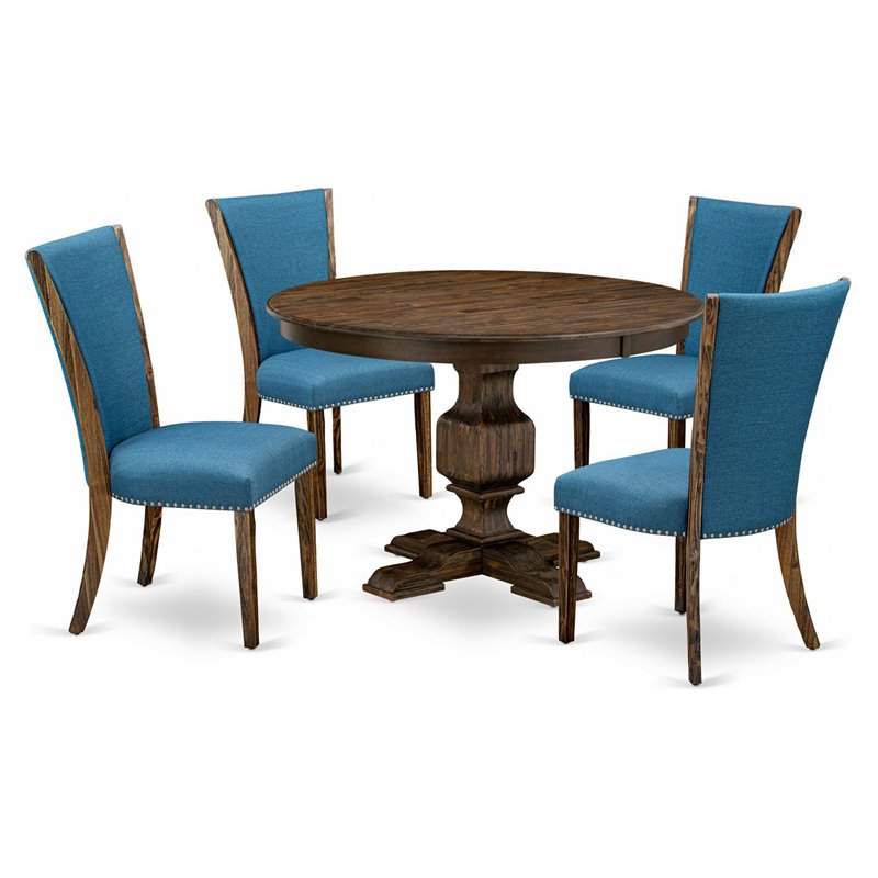 East West Furniture Ferris 5-Piece Wooden Dining Set in Jacobean/Blue