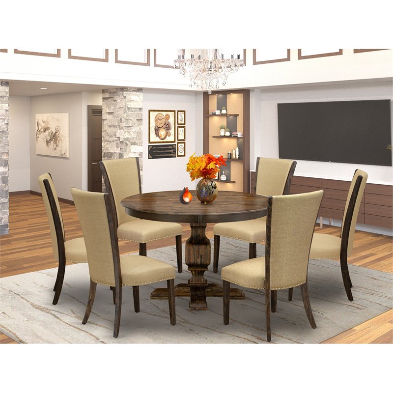 East West Furniture Ferris 7-Piece Wooden Dining Set in Jacobean/Brown
