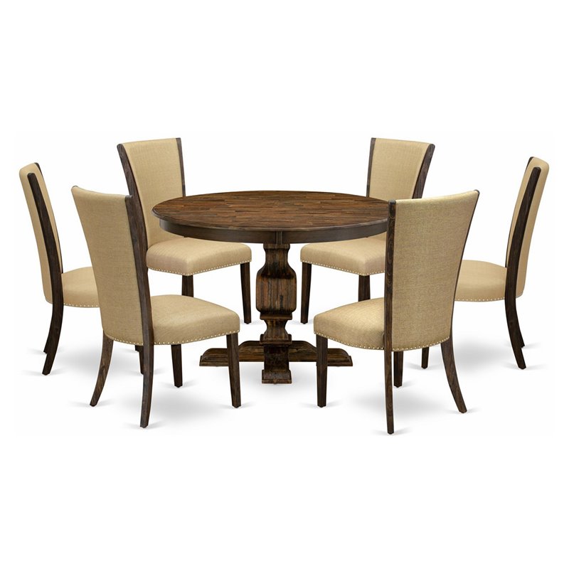East West Furniture Ferris 7-Piece Wooden Dining Set in Jacobean/Brown