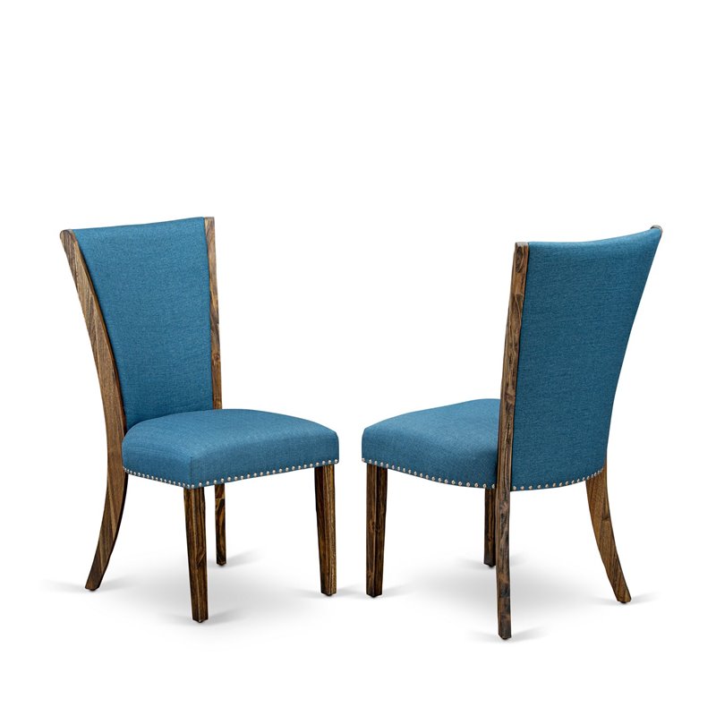 East West Furniture Ferris 7-Piece Wooden Dining Set in Jacobean/Blue