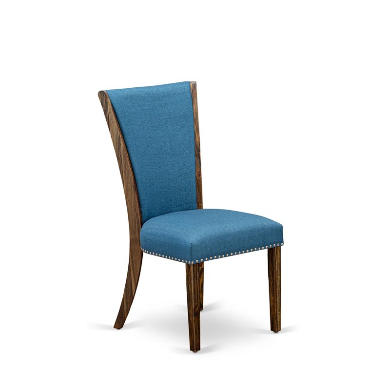East West Furniture Ferris 7-Piece Wooden Dining Set in Jacobean/Blue