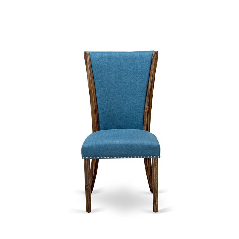 East West Furniture Ferris 7-Piece Wooden Dining Set in Jacobean/Blue
