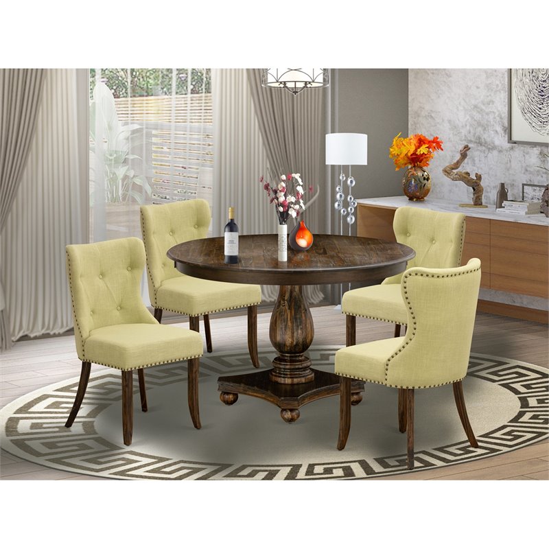 East West Furniture Ferris 5-Piece Wooden Dining Set in Jacobean/Limelight Beige