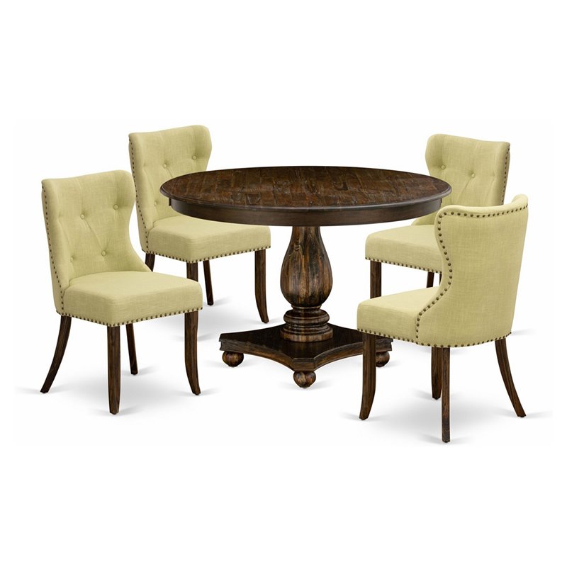 East West Furniture Ferris 5-Piece Wooden Dining Set in Jacobean/Limelight Beige