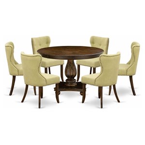 East West Furniture Ferris 7-Piece Wooden Dining Set in Jacobean/Limelight Beige