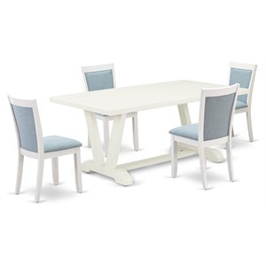 East West Furniture V-Style 5-Piece Asian Wood Dining Set in Baby Blue/White