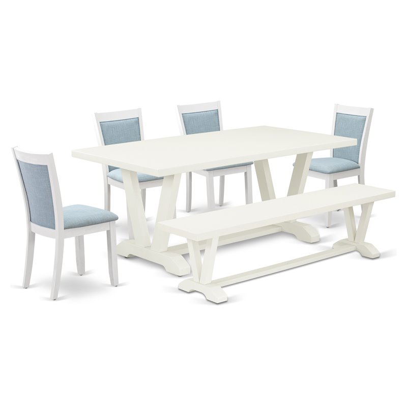 East West Furniture V-Style 6-Piece Asian Wood Dining Set in Baby Blue/White