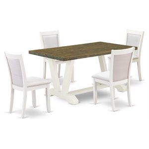 East West Furniture V-Style 5-Piece Wood Dining Set in Jacobean/White/Cream