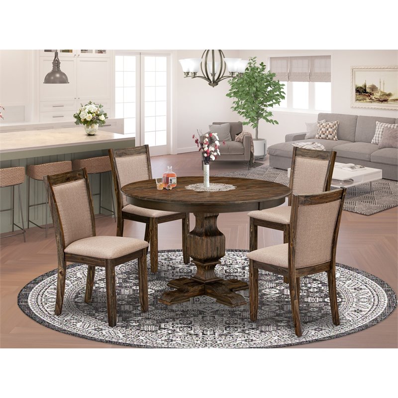 East West Furniture Ferris 5-Piece Wood Dining Set in Jacobean/Dark Khaki Gray