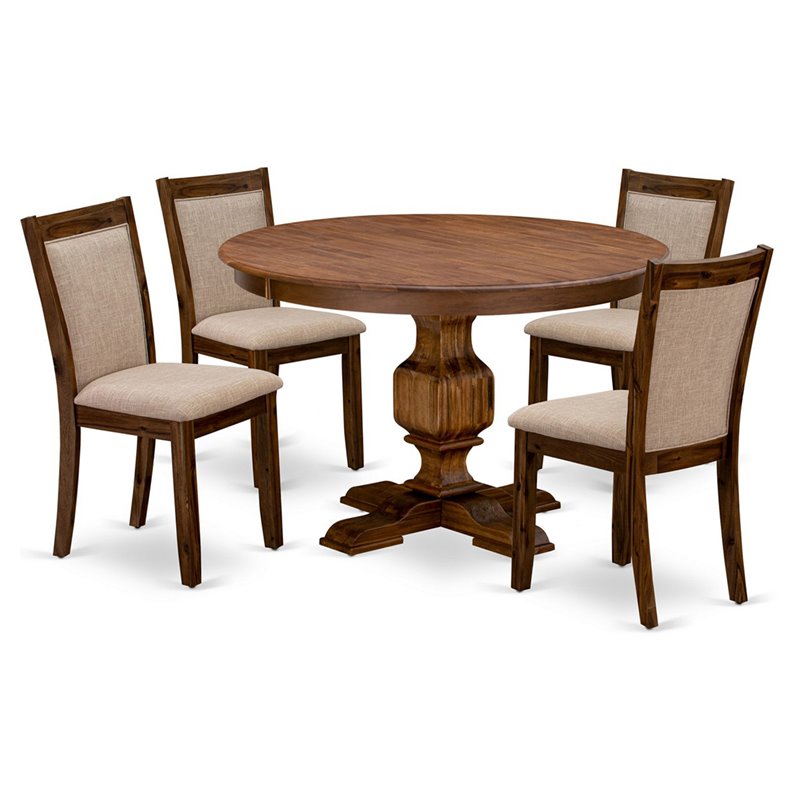 East West Furniture Ferris 5-Piece Wood Dining Set in Light Tan/Antique Walnut