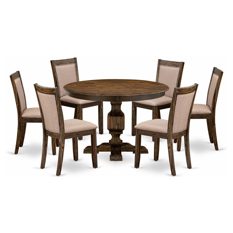 East West Furniture Ferris 7-Piece Wood Dining Set in Jacobean/Dark Khaki Gray