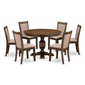 East West Furniture Ferris 7-Piece Wood Dining Set in Jacobean/Dark Khaki Gray