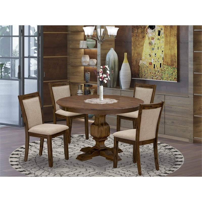 East West Furniture Ferris 7-Piece Wood Dining Set in Light Tan/Antique Walnut