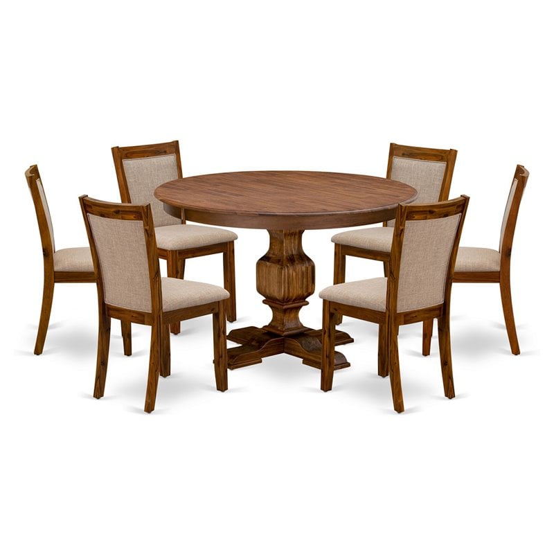 East West Furniture Ferris 7-Piece Wood Dining Set in Light Tan/Antique Walnut