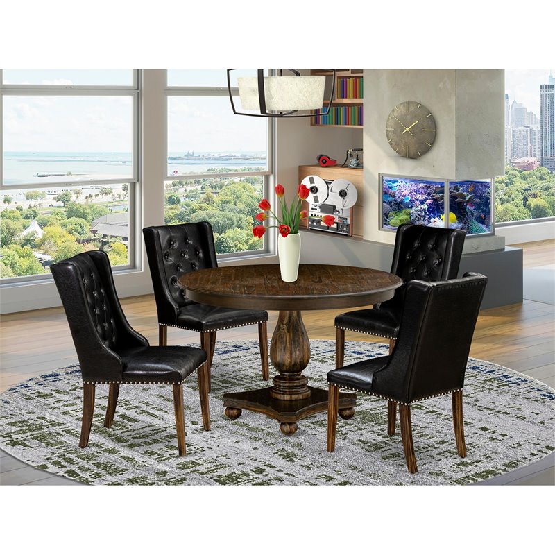 East West Furniture Ferris 5-Piece Wood Dining Set in Distressed Jacobean/Black