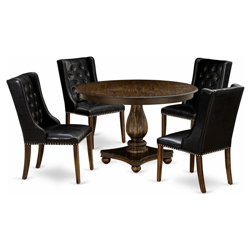 East West Furniture Ferris 5-Piece Wood Dining Set in Distressed Jacobean/Black