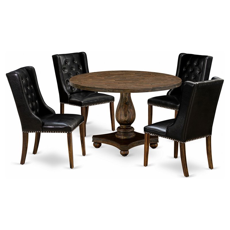 East West Furniture Irving 5-Piece Wood Dining Set in Distressed Jacobean/Black
