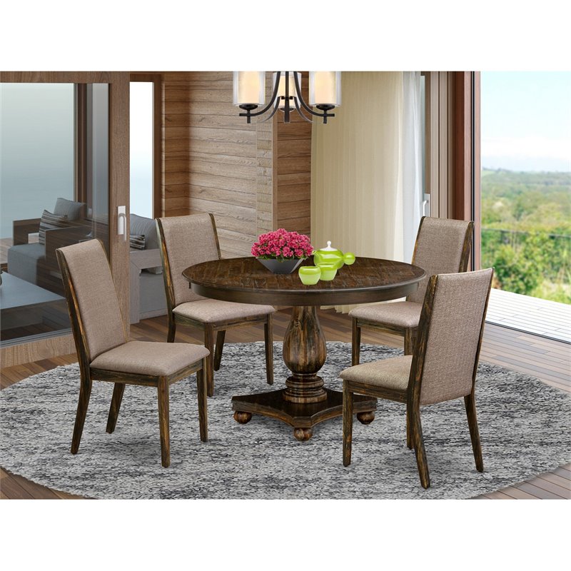 East West Furniture Ferris 5 Pieces Wood Dining Set in Jacobean/Dark Khaki Gray