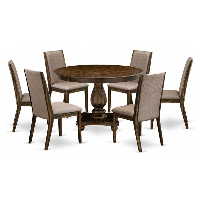 East West Furniture Ferris 7 Pieces Wood Dining Set in Jacobean/Dark Khaki Gray