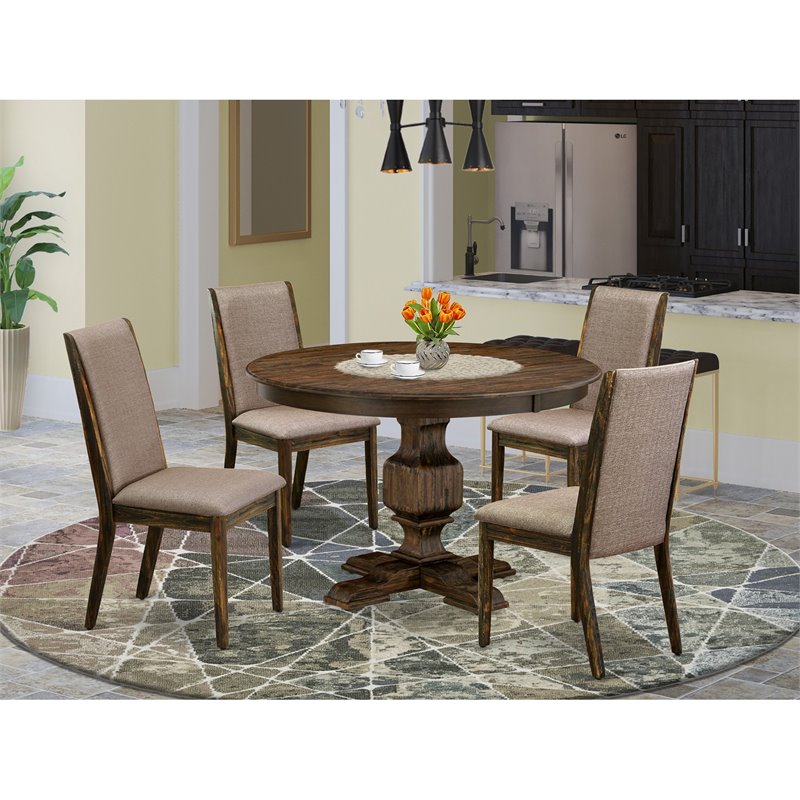 East West Furniture Ferris 5-Piece Wooden Dining Set in Dark Khaki Gray/Jacobean
