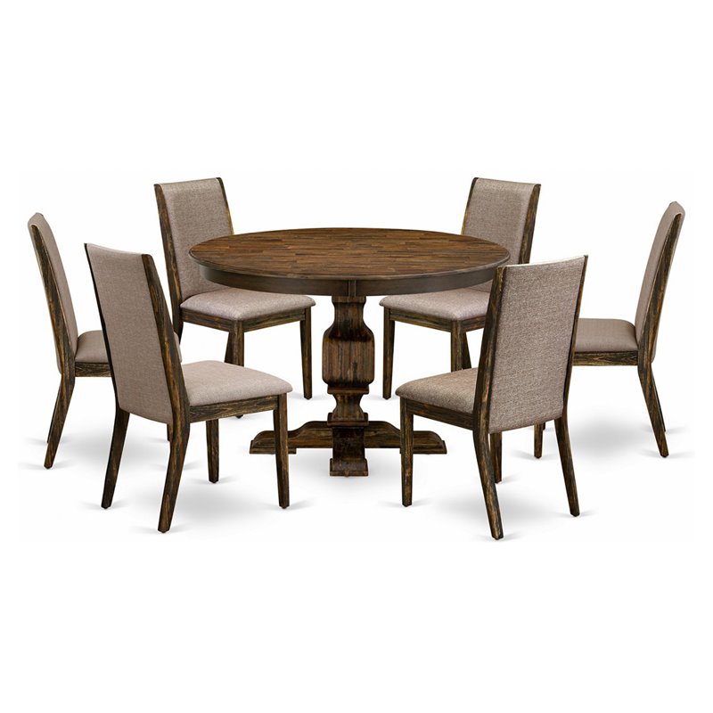 East West Furniture Ferris 7-Piece Wooden Dining Set in Dark Khaki Gray/Jacobean